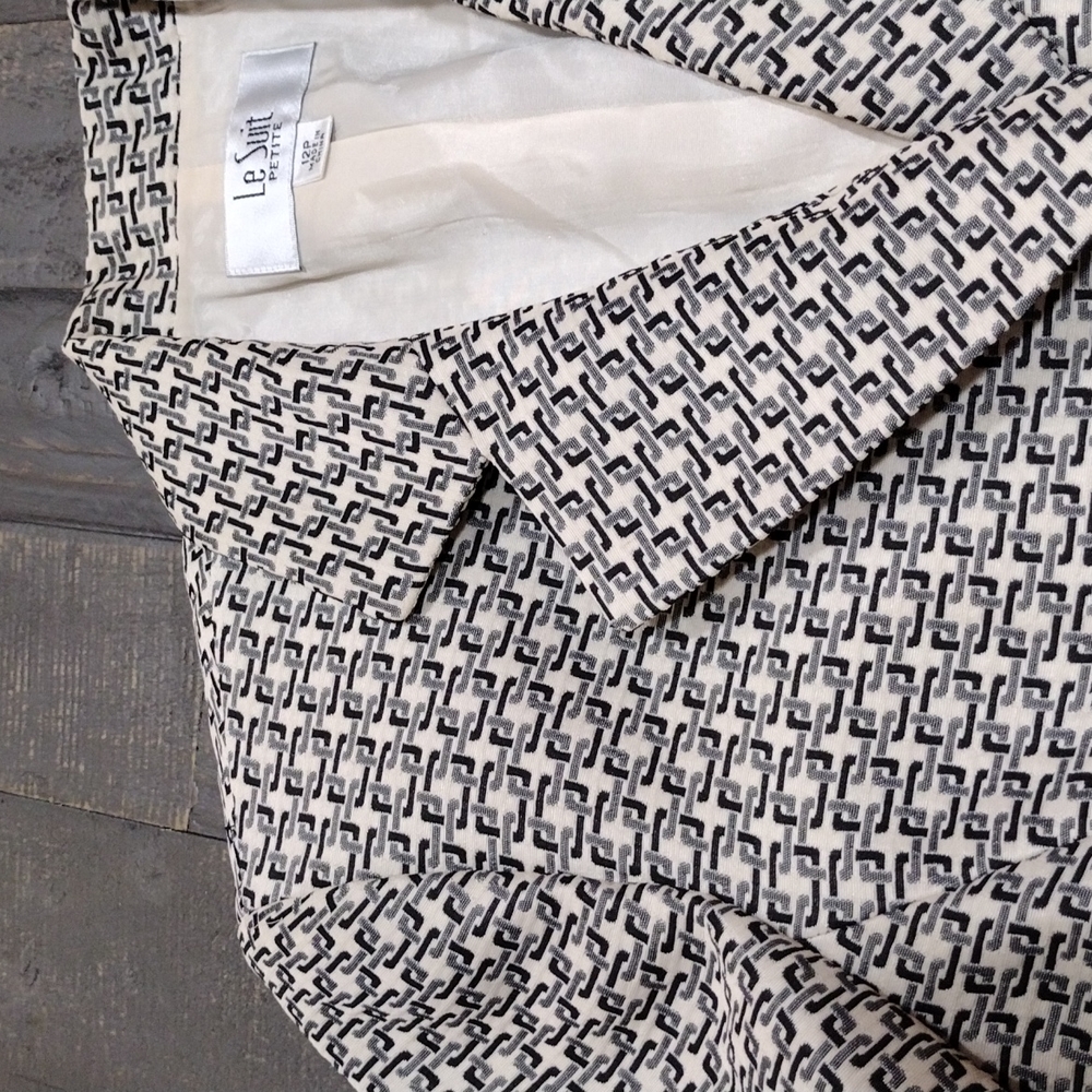 Le Suit Petite Ladies Grey/Black/ Ivory Waist Suit Jacket SZ 12p - Picture 6 of 11